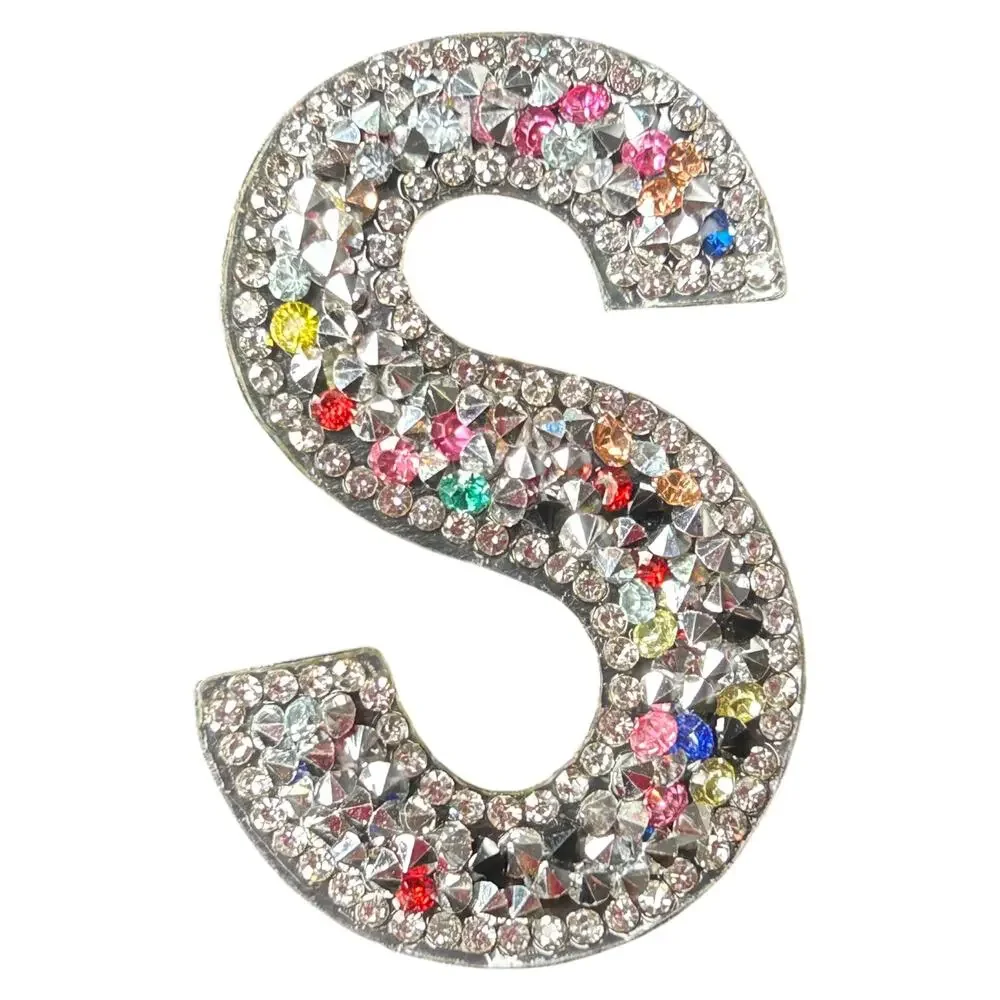 Letter S Multicolor Rhinestone Iron On Patch